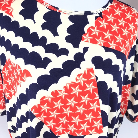 LuLaRoe Irma Stars and Stripes Shirt, Red, Blue, Cream, Medium - Picture 5 of 10